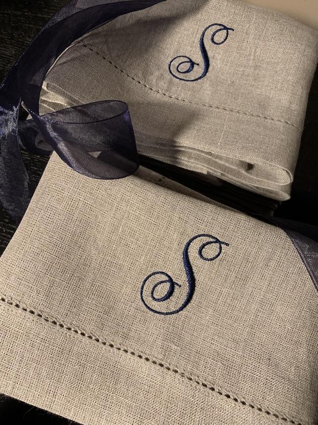 Rachael Monogrammed Embroidered Cloth Napkins - Set of 4 napkins - White Tulip Embroidery