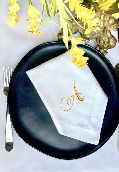 Rosato Monogrammed Cloth Dinner Napkins - Set of 4 napkins - White Tulip Embroidery