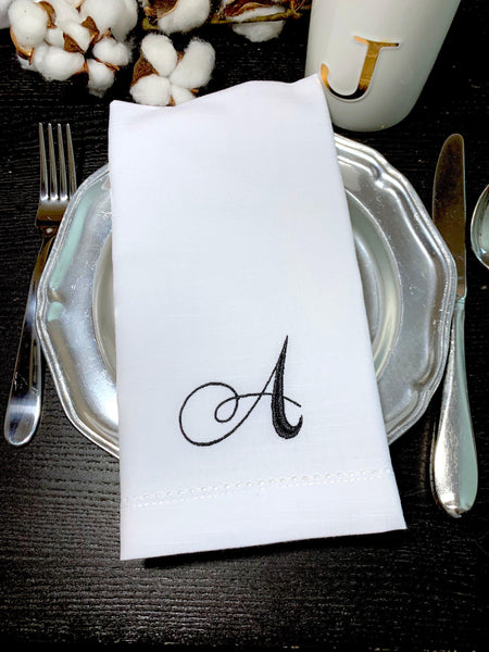 Rosato Monogrammed Cloth Dinner Napkins - Set of 4 napkins - White Tulip Embroidery