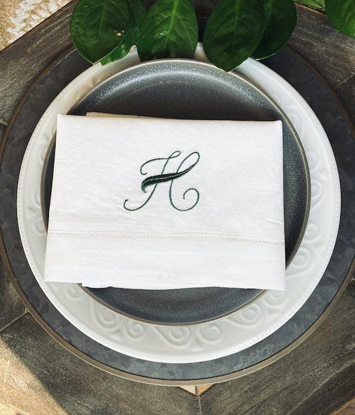 Rosato Monogrammed Cloth Dinner Napkins - Set of 4 napkins - White Tulip Embroidery