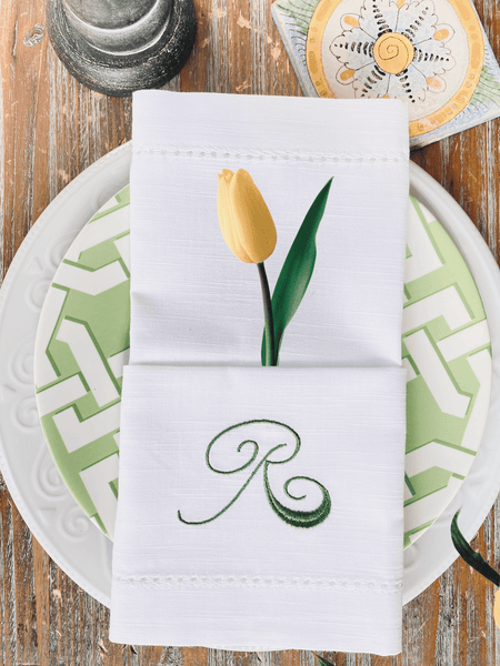 Rosato Monogrammed Cloth Dinner Napkins - Set of 4 napkins - White Tulip Embroidery