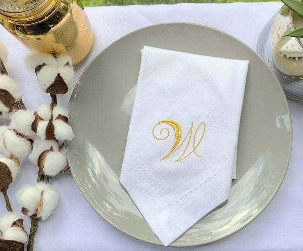 Rosato Monogrammed Cloth Dinner Napkins - Set of 4 napkins - White Tulip Embroidery