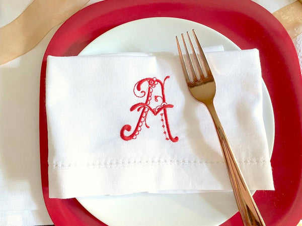 Savanna Floral Monogrammed Napkins - Set of 4 napkins - White Tulip Embroidery