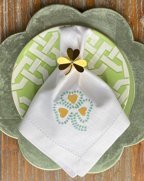 Shamrock St. Patrick's Day Napkins - Set of 4 napkins - White Tulip Embroidery