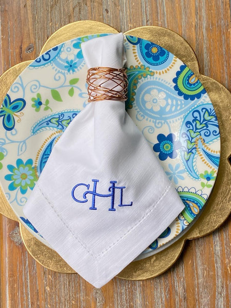 Sienna Monogrammed Cloth Dinner Napkins - Set of 4 napkins - White Tulip Embroidery