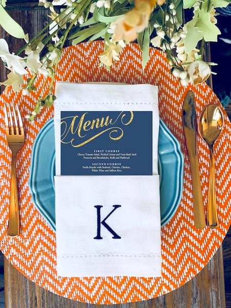 Simple and Modern Monogrammed Embroidered Cloth Napkins - White Tulip Embroidery