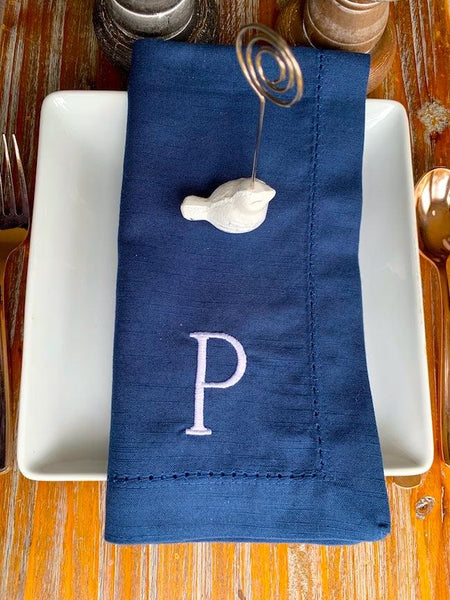 Simple and Modern Monogrammed Embroidered Cloth Napkins - White Tulip Embroidery