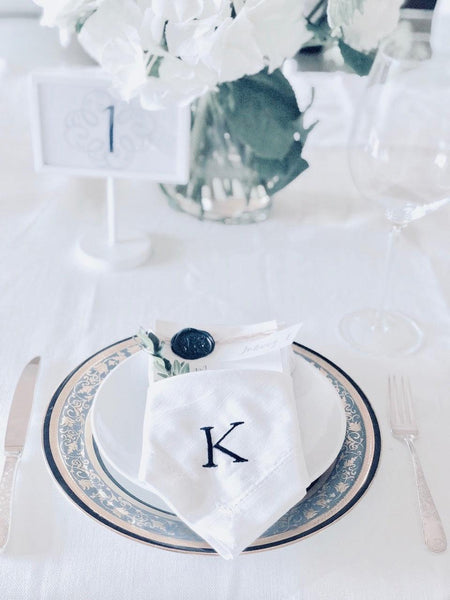 Simple and Modern Monogrammed Embroidered Cloth Napkins - White Tulip Embroidery