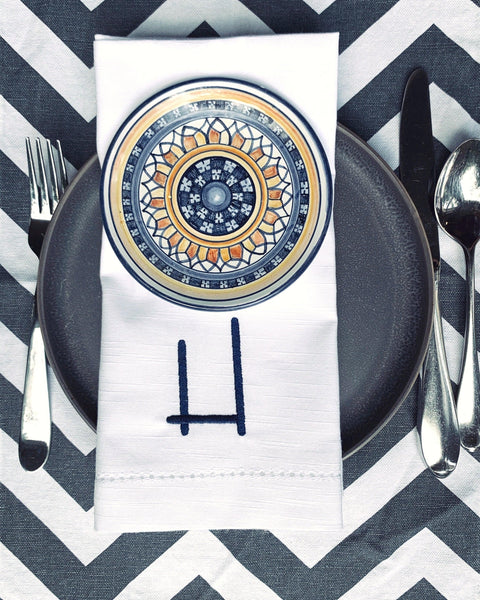 Slim Print Monogrammed Embroidered Cloth Dinner Napkins - Set of 4 napkins - White Tulip Embroidery