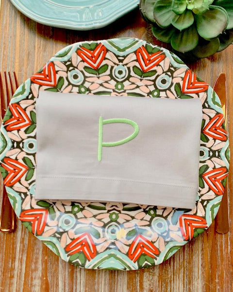 Slim Print Monogrammed Embroidered Cloth Dinner Napkins - Set of 4 napkins - White Tulip Embroidery