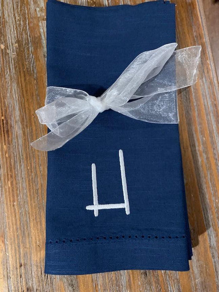 Slim Print Monogrammed Embroidered Cloth Dinner Napkins - Set of 4 napkins - White Tulip Embroidery