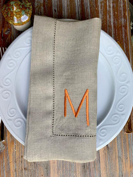 Slim Print Monogrammed Embroidered Cloth Dinner Napkins - Set of 4 napkins - White Tulip Embroidery