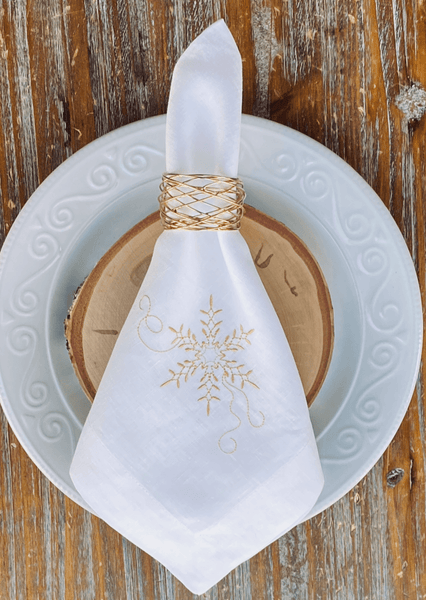 Snowflake Cloth Napkins - Set of 4 napkins - White Tulip Embroidery