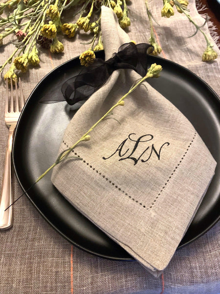 Sophia 3 Letter Monogrammed Embroidered Cloth Napkins - White Tulip Embroidery