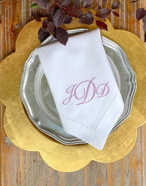 Sophia 3 Letter Monogrammed Embroidered Cloth Napkins - White Tulip Embroidery