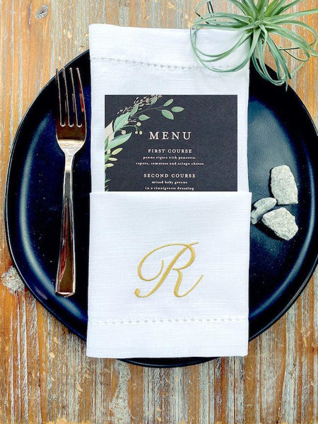 Sophia Monogrammed Embroidered Cloth Napkins - White Tulip Embroidery