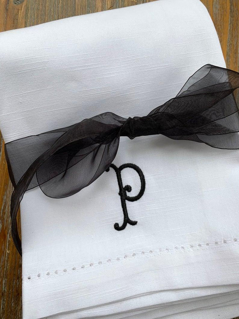 Southern Monogrammed Cloth Dinner Napkins - Set of 4 napkins - White Tulip Embroidery