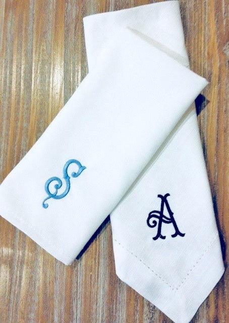 Southern Monogrammed Cloth Dinner Napkins - Set of 4 napkins - White Tulip Embroidery