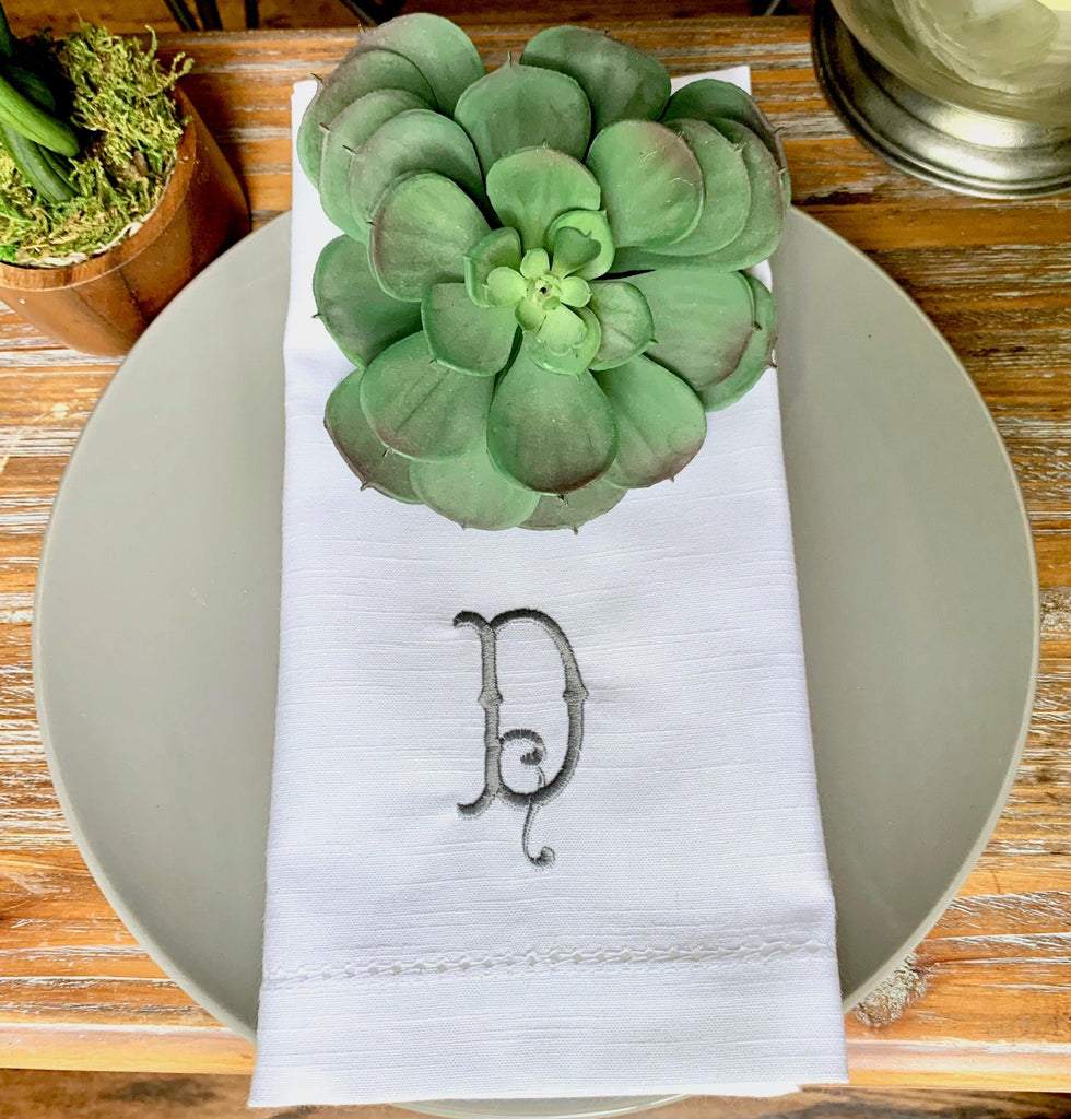 Southern Monogrammed Cloth Dinner Napkins - Set of 4 napkins - White Tulip Embroidery
