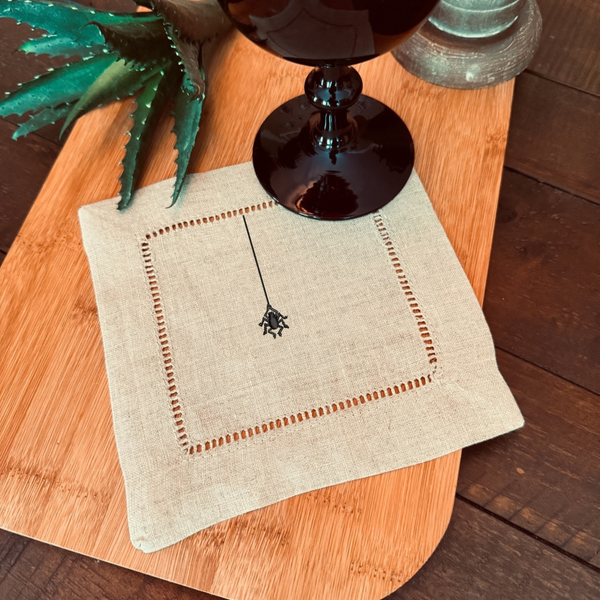 Halloween Hanging Spider Cloth Cocktail Napkins, Set of 4 - White Tulip Embroidery