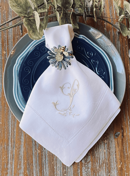Sprig Monogrammed Embroidered Cloth Napkins - Set of 4 napkins - White Tulip Embroidery