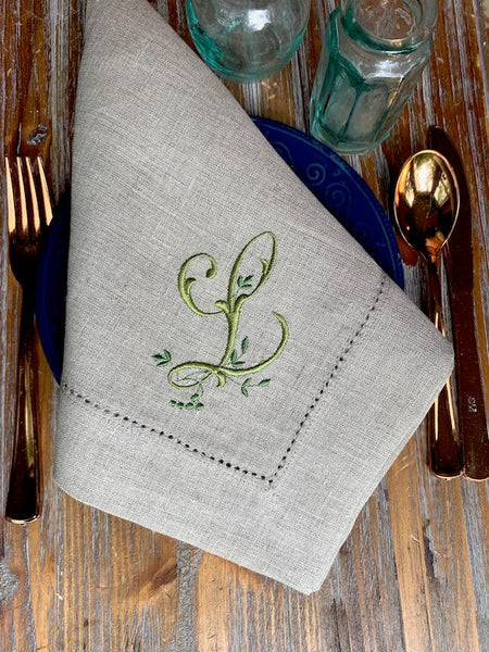 Sprig Monogrammed Embroidered Cloth Napkins - Set of 4 napkins - White Tulip Embroidery