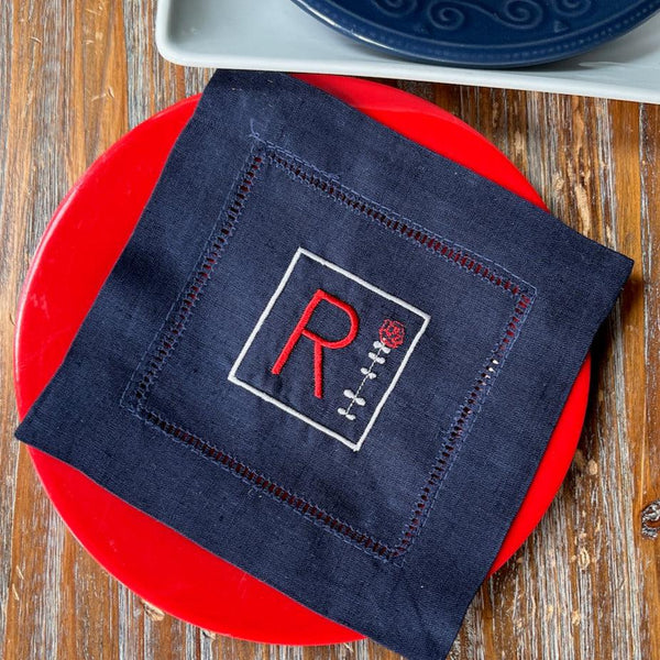 Square Flower Monogrammed Cocktail Napkins, Set of 4 - White Tulip Embroidery