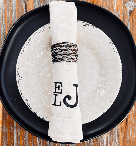 3 Letter Bulk Monogrammed Wedding Napkins, Set of 200, Embroidered Cloth Dinner Napkins - White Tulip Embroidery