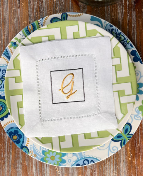 Square Monogrammed Cocktail Napkins, Set of 4 - White Tulip Embroidery