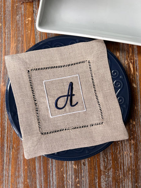 Square Monogrammed Cocktail Napkins, Set of 4 - White Tulip Embroidery