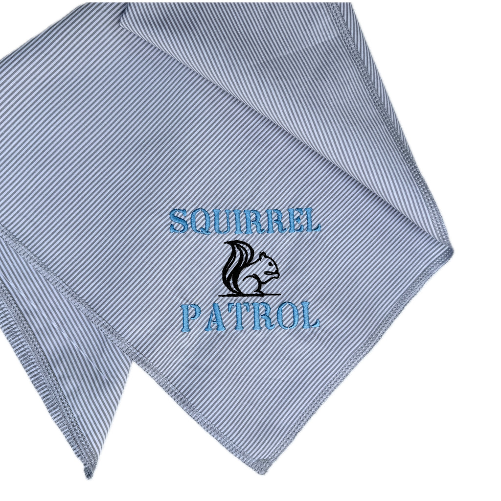 Squirrel Patrol Dog Bandana, Plaid or Striped Embroidered Dog Handkerchief, Funny Dog Bandana - White Tulip Embroidery