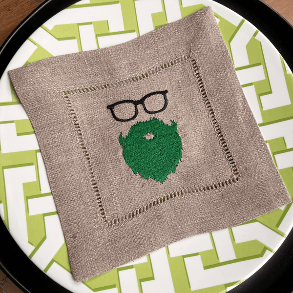 St. Patrick's Day Bearded Leprechaun Cloth Cocktail Napkins, Set of 4 - White Tulip Embroidery