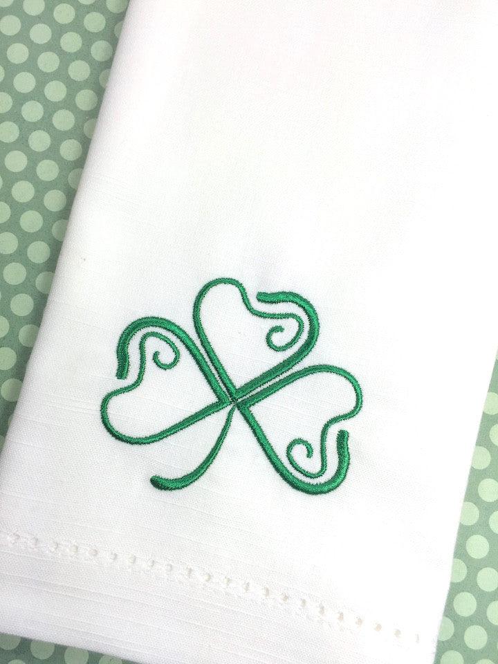 St. Patrick's Day Clover Cloth Napkins - Set of 4 napkins - White Tulip Embroidery