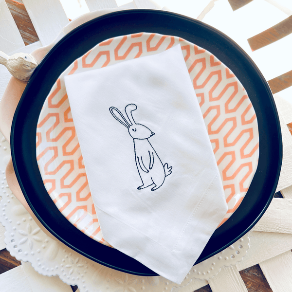 Sweet Easter Bunny Flower Cloth Napkins - Set of 4 napkins - White Tulip Embroidery