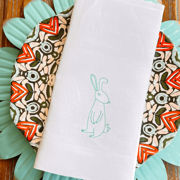 Sweet Easter Bunny Flower Cloth Napkins - Set of 4 napkins - White Tulip Embroidery