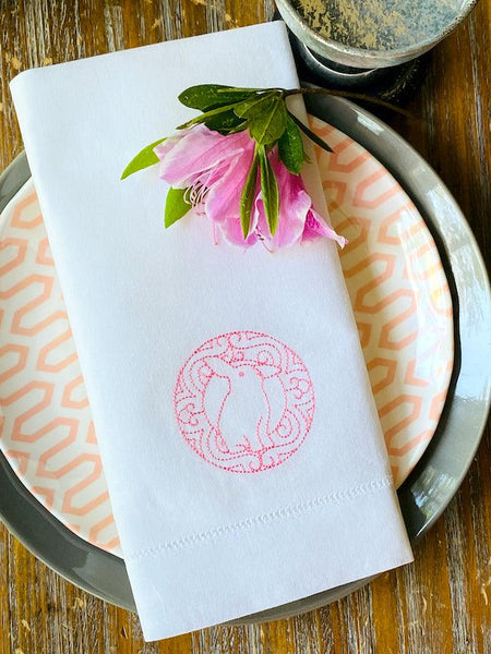Swirl Easter Bunny Cloth Napkins, Bunny Embroidered Cloth Napkins /Set of 4 - White Tulip Embroidery