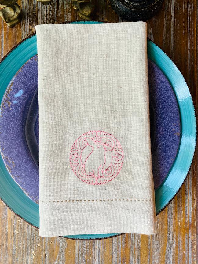 Swirl Easter Bunny Cloth Napkins, Bunny Embroidered Cloth Napkins /Set of 4 - White Tulip Embroidery