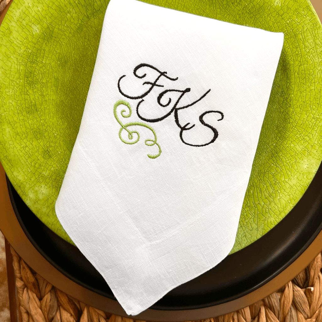 Swirl Monogrammed Embroidered Cloth Napkins - Set of 4 napkins - White Tulip Embroidery