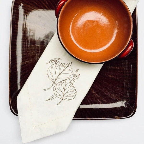 Thanksgiving Embroidered Cloth Leaves Napkins - Set of 4 napkins - White Tulip Embroidery