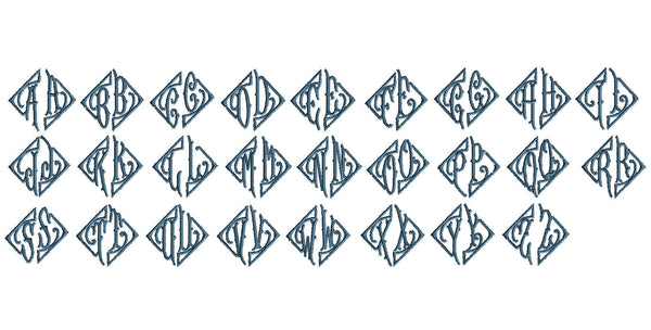 Triangle Double Initial Monogrammed Cloth Napkins - Set of 4 Duogram Napkins - White Tulip Embroidery