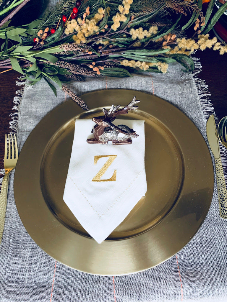 Type Font Monogrammed Cloth Dinner Napkins - Set of 4 napkins - White Tulip Embroidery