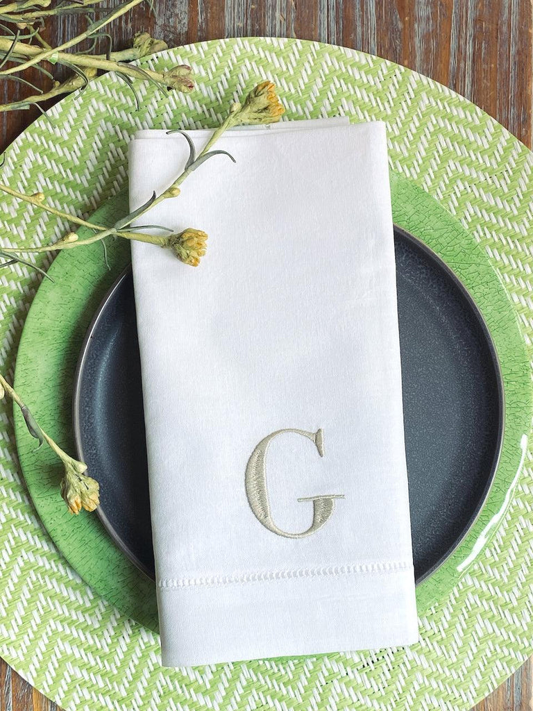 Type Font Monogrammed Cloth Dinner Napkins - Set of 4 napkins - White Tulip Embroidery