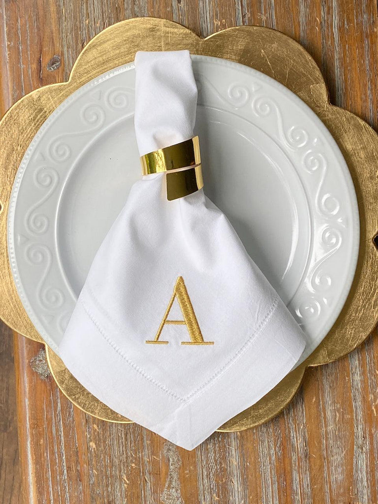 Type Font Monogrammed Cloth Dinner Napkins - Set of 4 napkins - White Tulip Embroidery