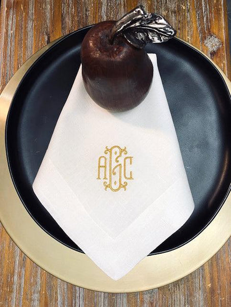 Venice Monogrammed Cloth Dinner Napkins - Set of 4 napkins - White Tulip Embroidery