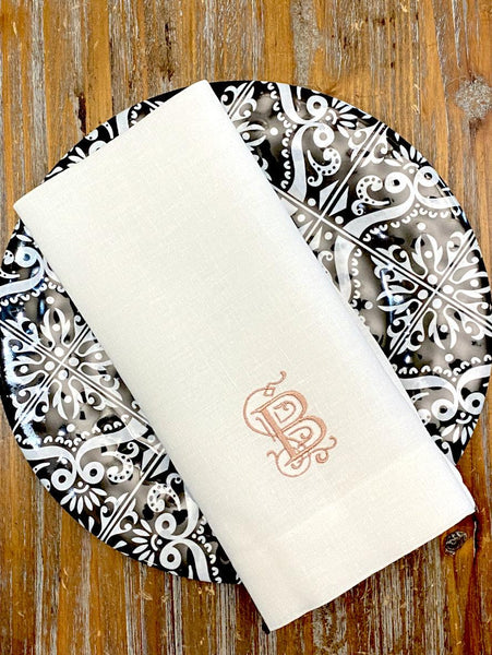 Victoria Monogrammed Embroidered Cloth Dinner Napkins - Set of 4 napkins - White Tulip Embroidery