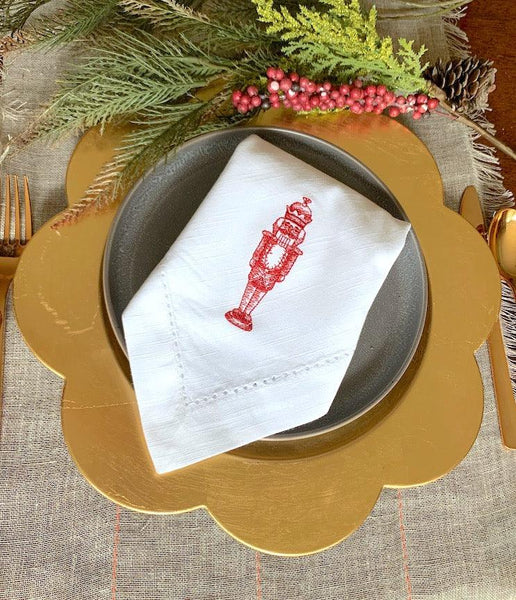 Victorian Nutcracker Cloth Napkins - Set of 4 napkins - White Tulip Embroidery