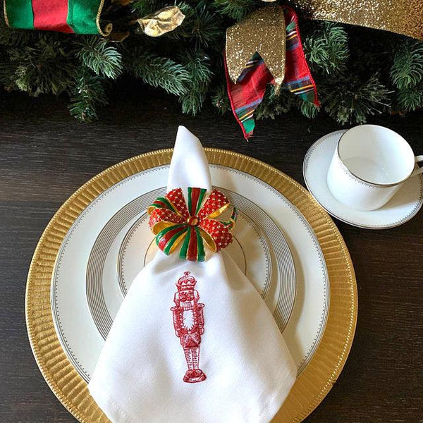 Victorian Nutcracker Cloth Napkins - Set of 4 napkins - White Tulip Embroidery