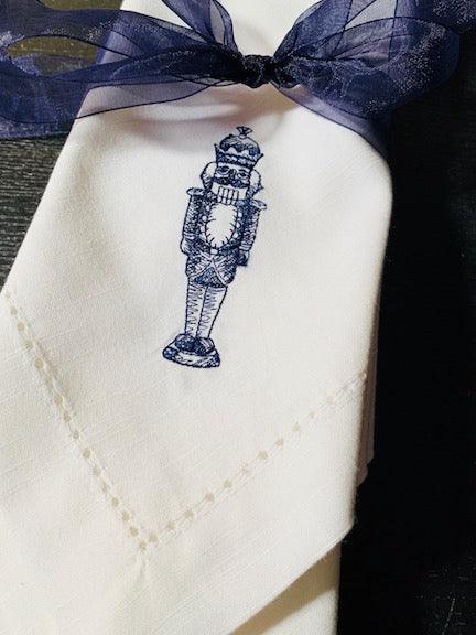 Victorian Nutcracker Cloth Napkins - Set of 4 napkins - White Tulip Embroidery