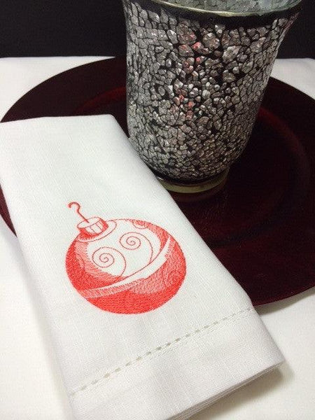 Victorian Toile Christmas Ornament Cloth Napkins - Set of 4 napkins - White Tulip Embroidery