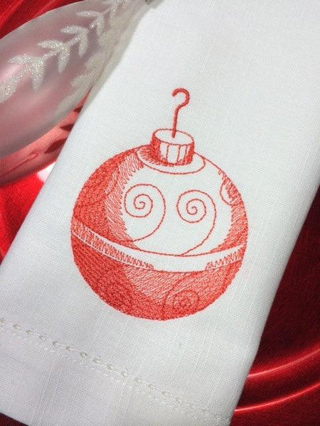 Victorian Toile Christmas Ornament Cloth Napkins - Set of 4 napkins - White Tulip Embroidery